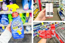 collage image of oxi clean laundry spray, colgate toothpaste, and nexxus dry shampoo