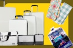 white luggage set, The Pioneer Woman kitchen towels, and KPop Demon Hunters gift set