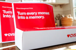 CVS photo packages on a kitchen counter