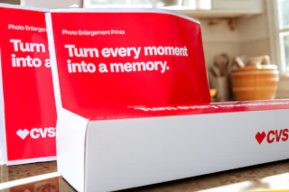 CVS photo packages on a kitchen counter