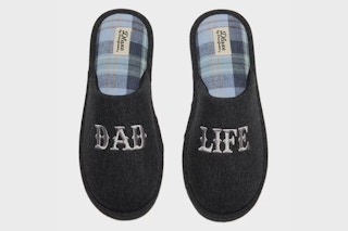 Dad Life slipper pair on a gray background