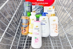 cvs shopping cart with dove body wash and bars