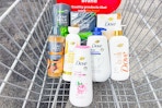 cvs shopping cart with dove body wash and bars