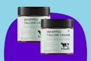 Uruses 2PCS Beef Tallow for Skin on a blue background.