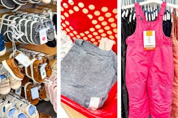 toddler shoes, women's tees, kids' snow pants