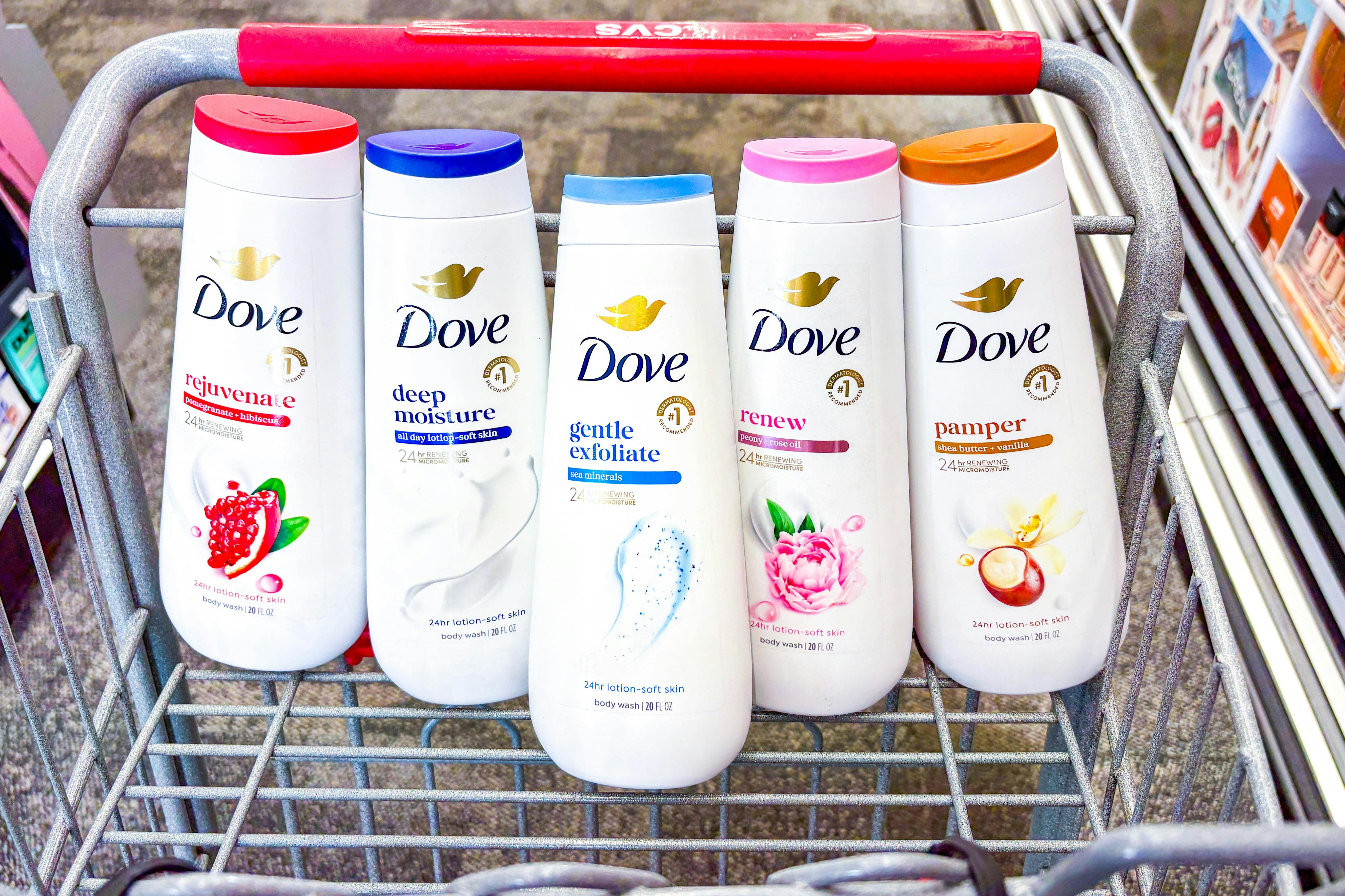 cvs shopping cart with dove body washes