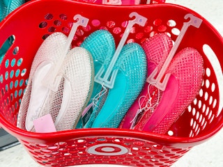 Three pairs of A New Day Women's Jelly Shoes in Target shopping basket