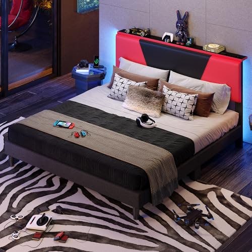 King Bed Frame with LED Headboard