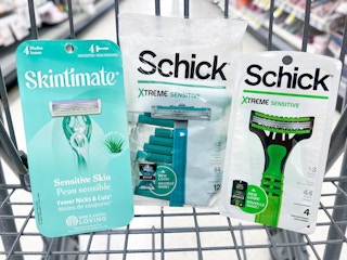 schick, skintimate, and schick disposable razors in shopping cart