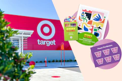 Image of a Target store with 2 images of the May Mother's Day freebies
