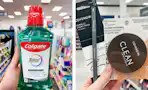 collage image of colgate mouthwash and covergirl makeup