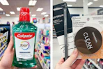 collage image of colgate mouthwash and covergirl makeup