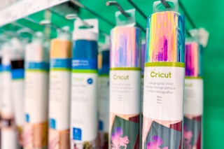 cricut vinyl and iron-on sitting on a target shelf