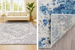 2 Lifestyle images of 8x10 area rugs from The Home Depot (one close up shot)