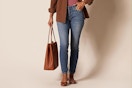 a woman wearing amazon essentials jeans