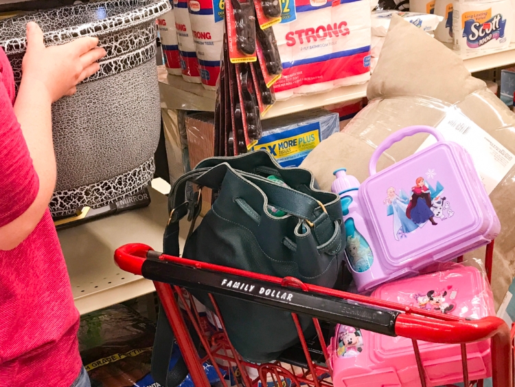 Woman placing a planter pot in a full shopping cart