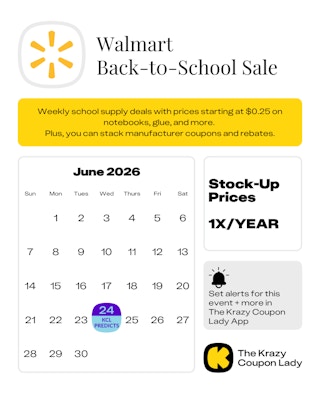 Calendar graphic of walmart back to school sale in june 2026