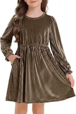 Kids' Long Sleeve Velvet Dress
