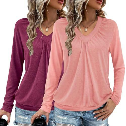 Women's V-Neck Long Sleeve Tops