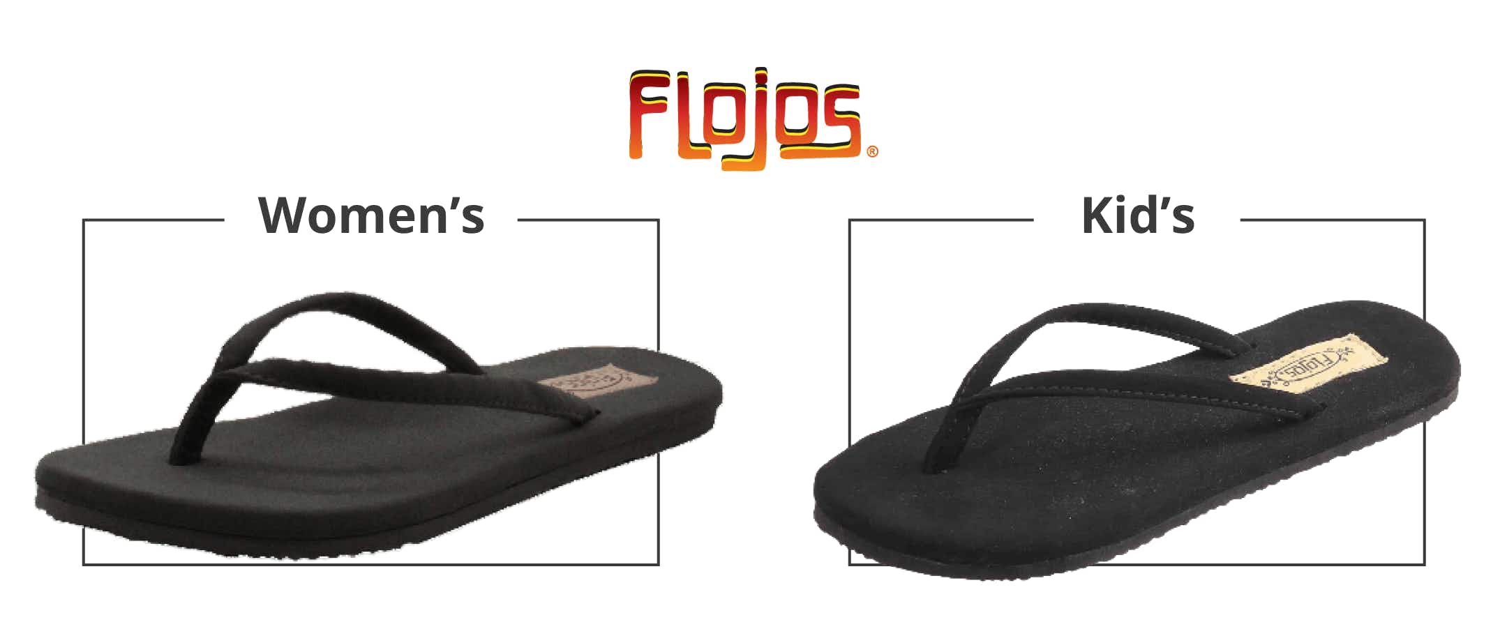 A comparison of a kid's and women's Flojos shoe