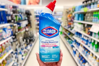 hand holding a bottle of clorox toilet bowl cleaner at target