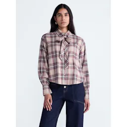 Scoop Women's Plaid Bow Shirt