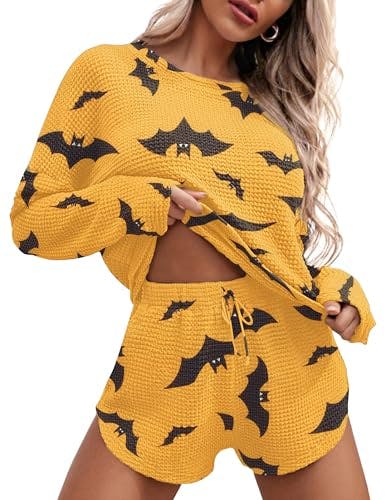 Ekouaer Women's Waffle Knit Pajama Set