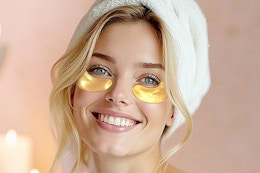 a woman wearing under-eye patches