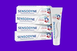 a pack of four sensodyne toothpaste