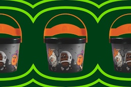 the 2025 burger king halloween bucket on a yellow and green background