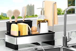 a sink caddy with small item storage
