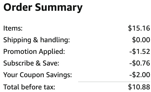 an amazon order summary ending in $10.88