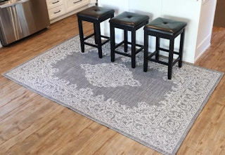 5 x 7 area rug sitting on a kitchen floor