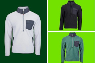 green collage of Canada Weather Men's Quarter Zips