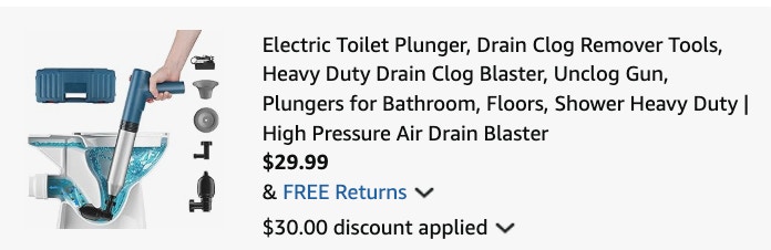 toilet plunger Amazon receipt