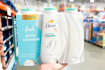 hand holding up dove sensitive body wash sponsored