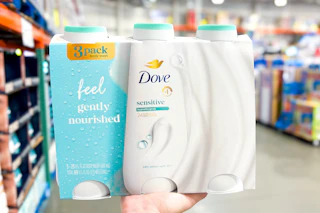 hand holding up dove sensitive body wash sponsored