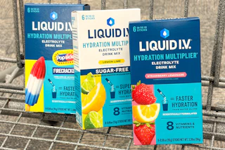 Three Liquid IV products in a shopping cart