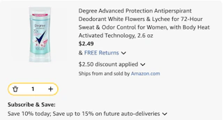Degree Amazon receipt