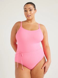 Time and Tru Women's Belted One Piece Swimsuit