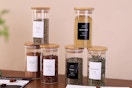 glass spice jars on counters