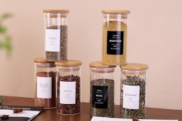 glass spice jars on counters