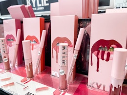 Packages of Kylie cosmetics matte lip kits sitting in a display at Ulta