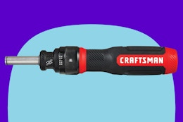  CRAFTSMAN Ratcheting Screwdriver on a blue background.