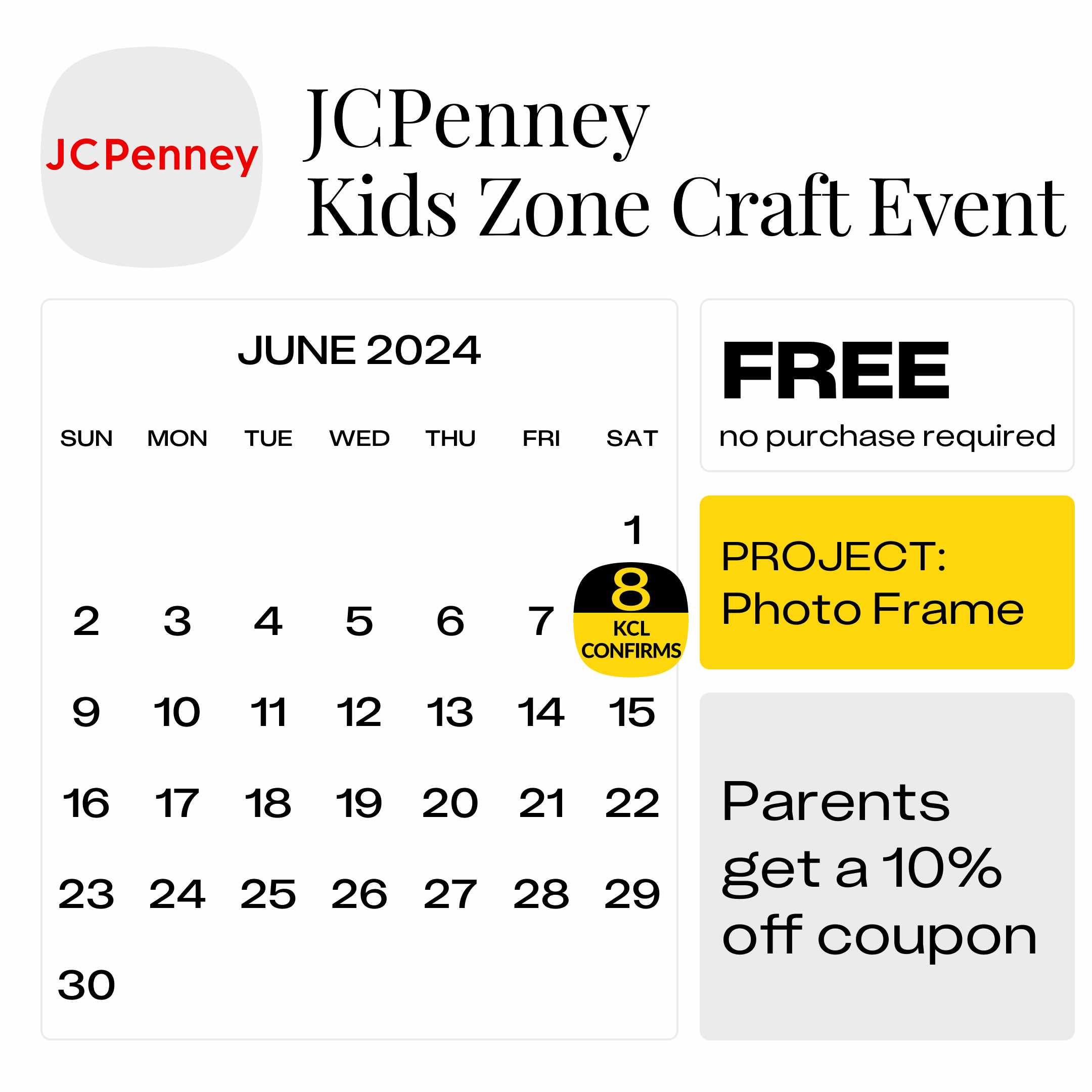 JCPenney Kids Zone Events 2024 Make a Photo Frame on June 8 The