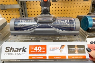 Close up shot of Shark Cordless Pet Vacuum on display at Walmart