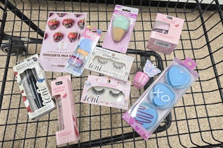 beauty supplies in a cart