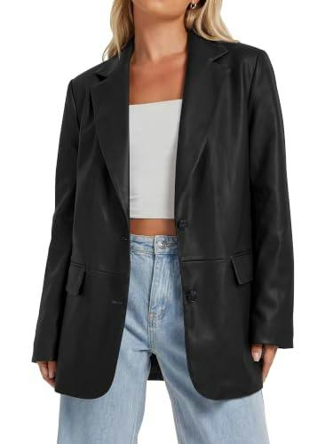 KIRUNDO Women's Faux Leather Blazer