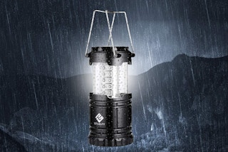 electric camping lantern glowing