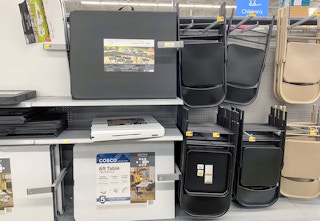 area shot of folding chairs and tables at walmart